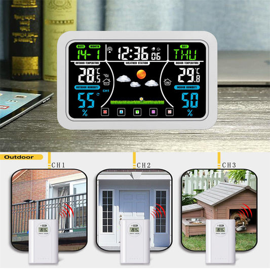 Horloge Maison : Horloge météo avec écran tactile, Indicateur météo humidité, prévision météo