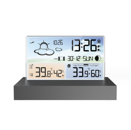 Horloge Maison : Horloge météo en verre transparent, 3396C écran couleur, RF sans fil, multifonction, prévision météo,  réveil électronique
