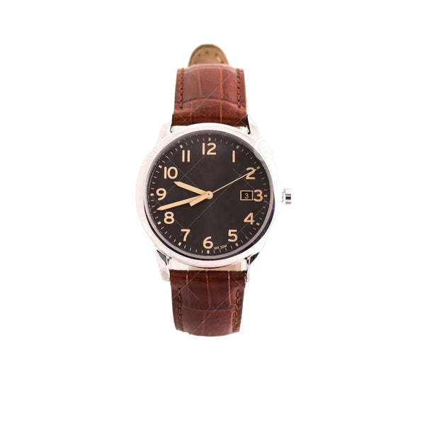 Men’s Black Dial Leather Watch | Classic Brown Strap Timepiece