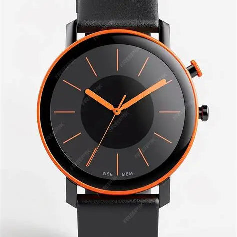 Men’s Black & Orange Analog Watch | Modern Leather Strap Design